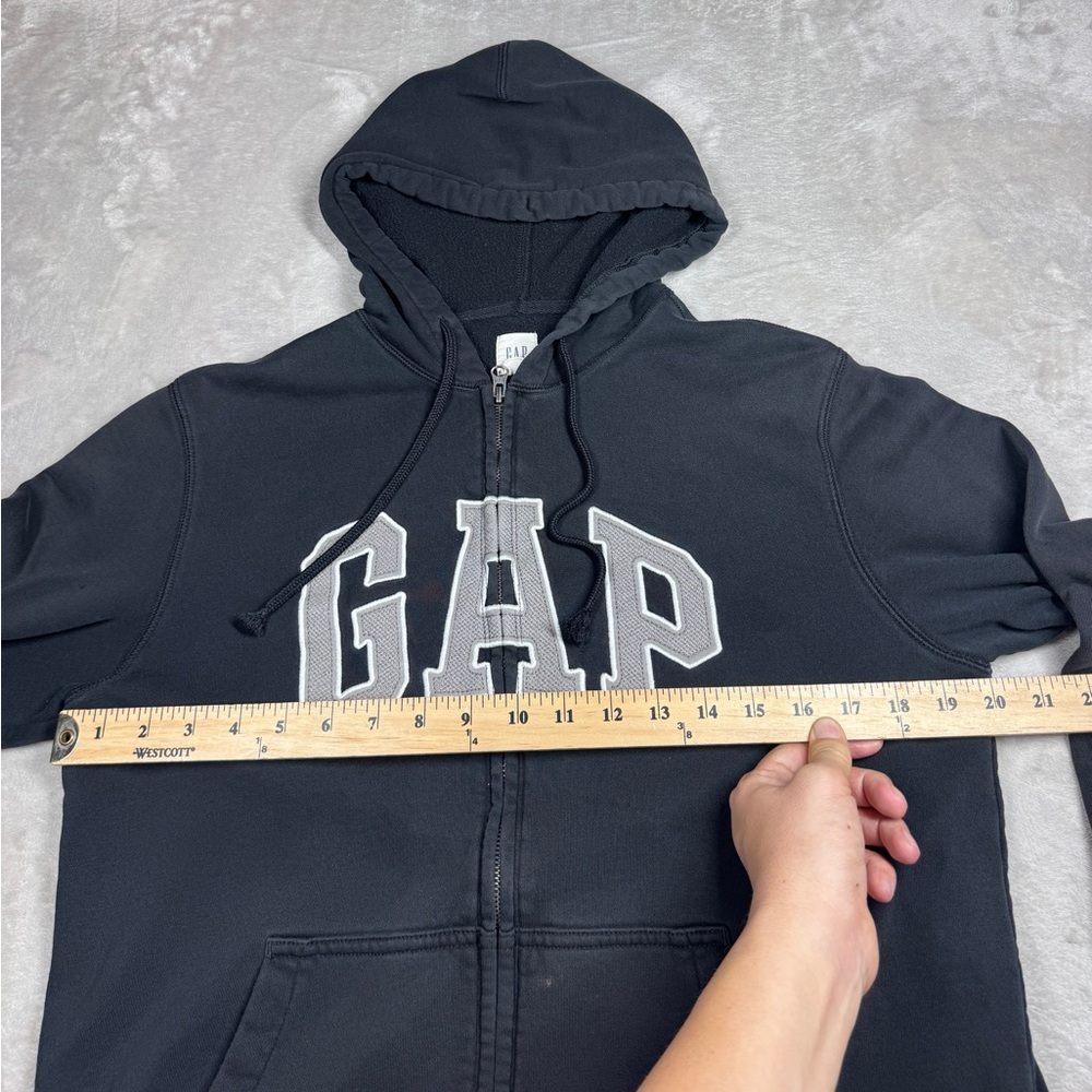 Y2K Style Gap Men’s Full Zip Logo Spellout Black Grey Hoodie Sweatshirt Medium - Picture 9 of 16